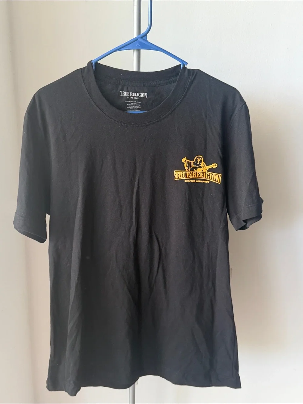 True Religion Black Tee with Yellow Chest Logo